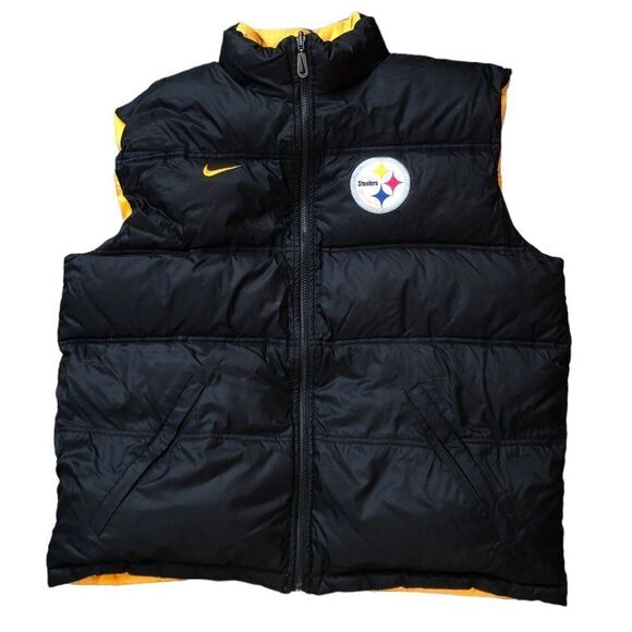 RARE Reversible Nike Jacket NFL Pittsburg Steelers Duvet Puffer Vest XL - Picture 1 of 16
